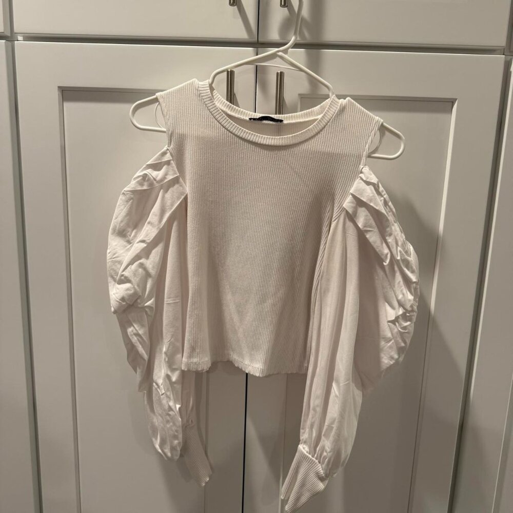 ZARA White ruffle sleeve top